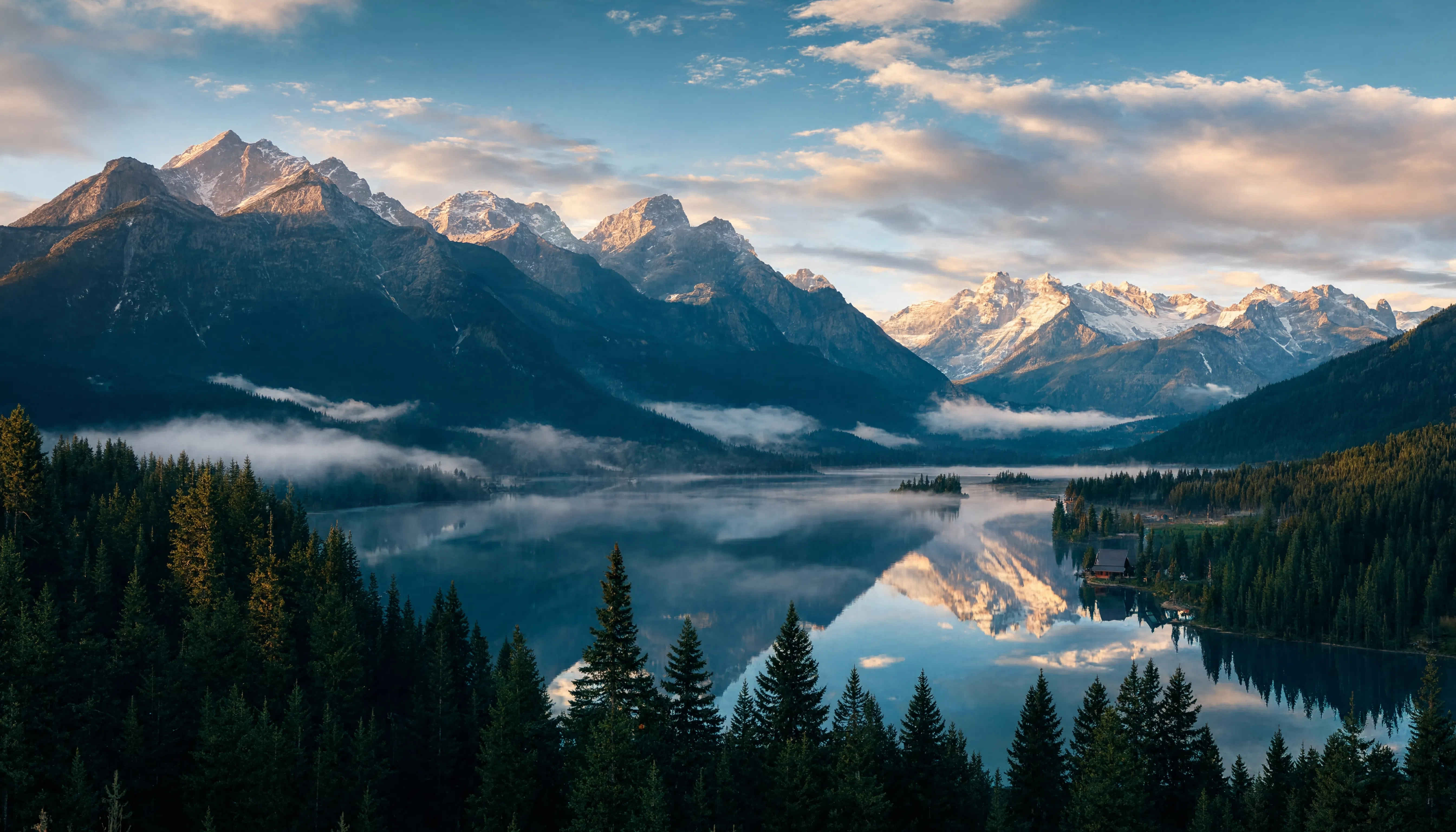 Bayerische Alpen bei Sonnenaufgang mit kristallklarem Bergsee